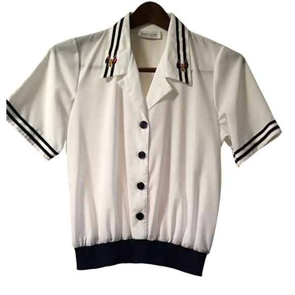 Vintage Nautical Sailor Blouse Embroidered Crest Boat Shirt Women's M - Picture 1 of 4